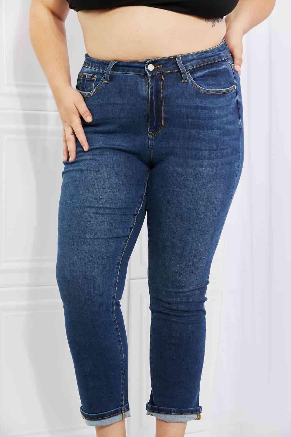 Judy Blue Crystal Full Size High Waisted Cuffed Boyfriend Jeans - Lab Fashion, Home & Health