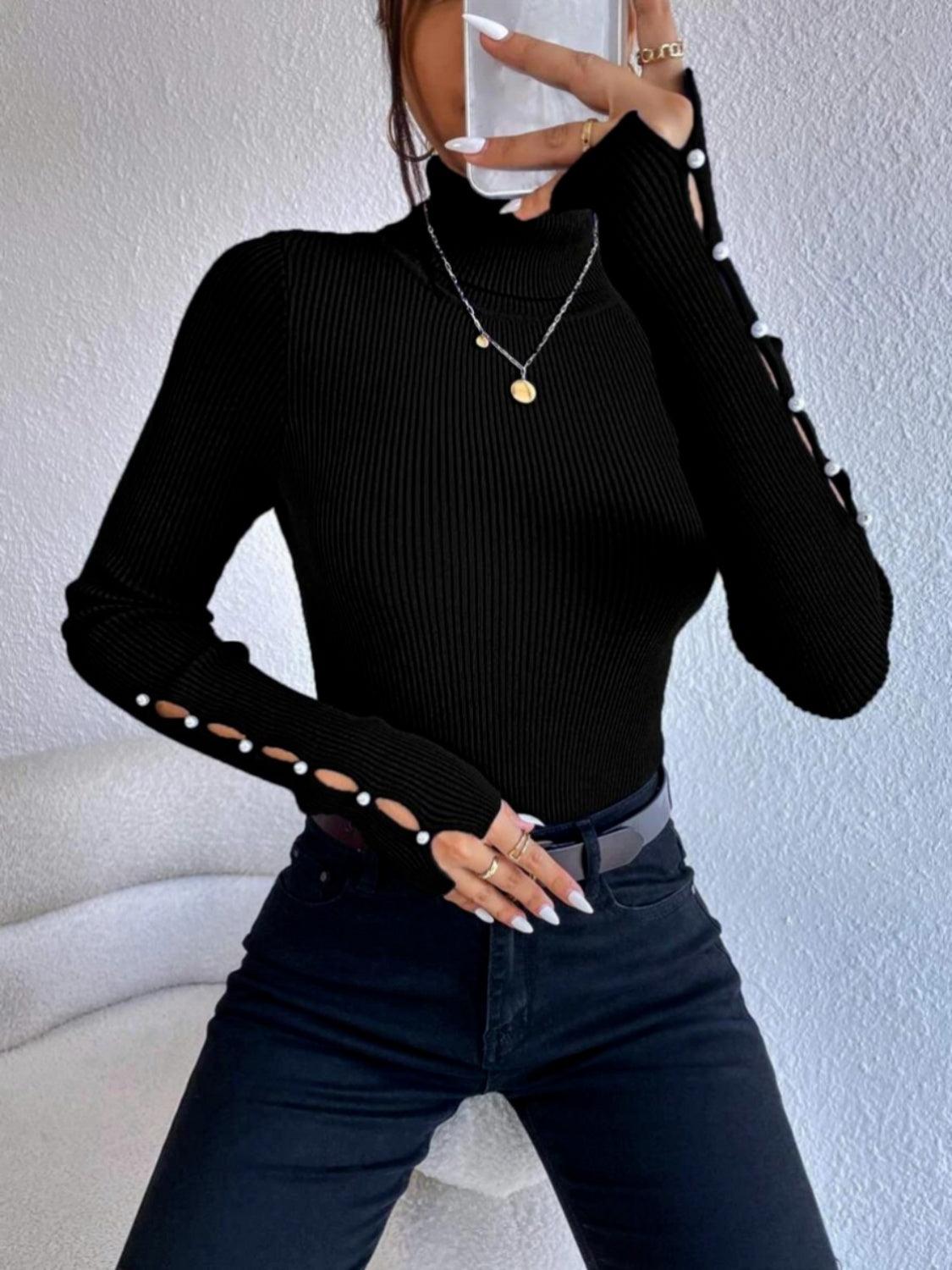 Cutout Turtleneck Rib-Knit Top - Lab Fashion, Home & Health