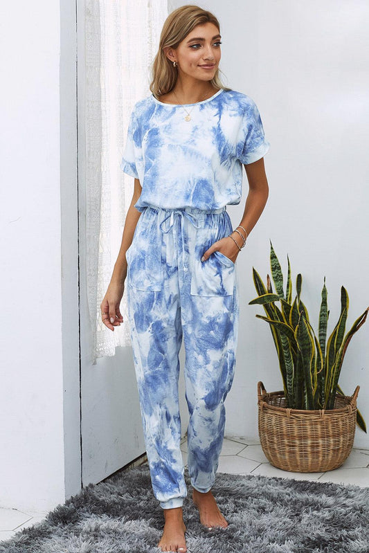 Tie-Dye Short Sleeve Jumpsuit with Pockets - Lab Fashion, Home & Health