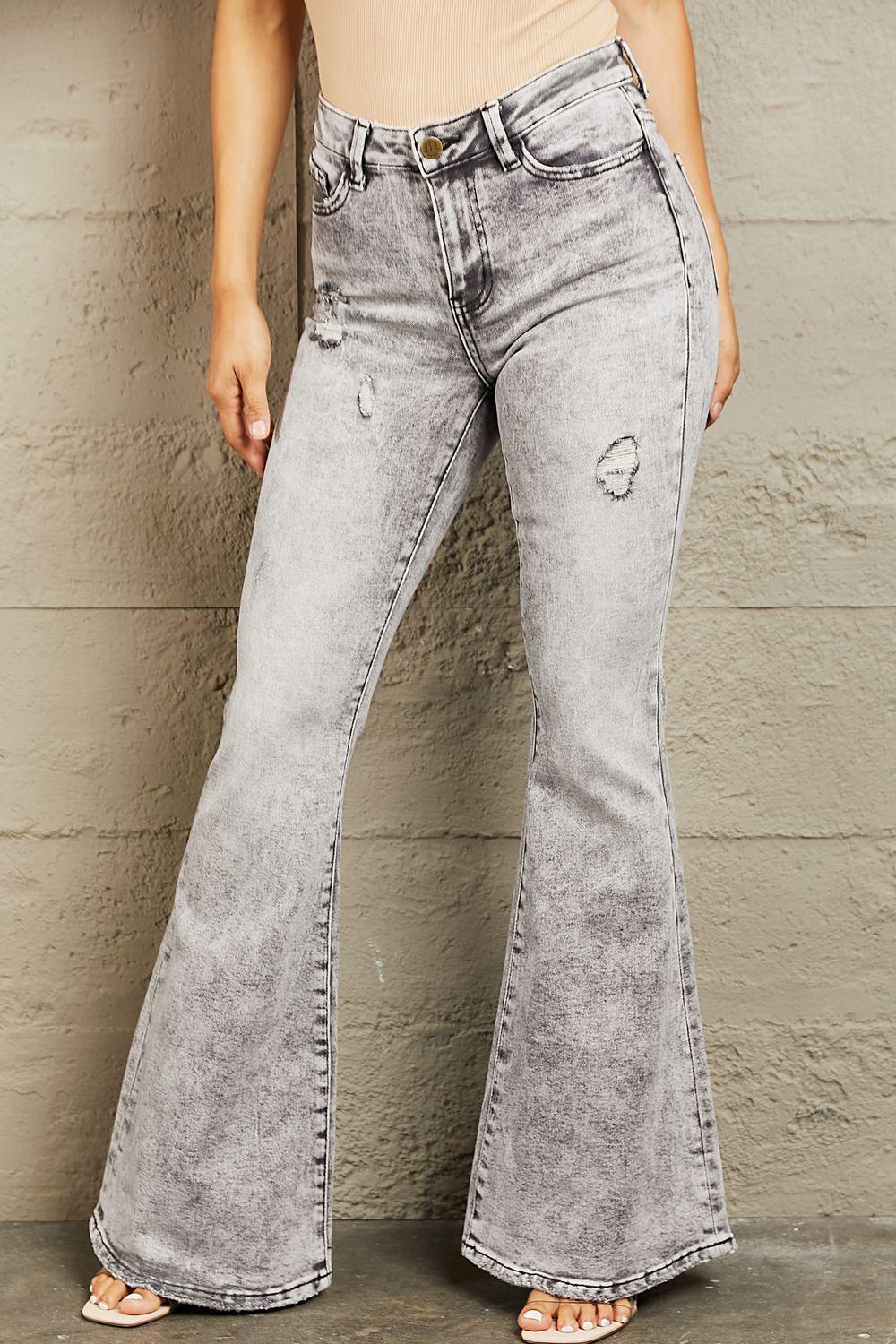 BAYEAS High Waisted Acid Wash Flare Jeans - Lab Fashion, Home & Health