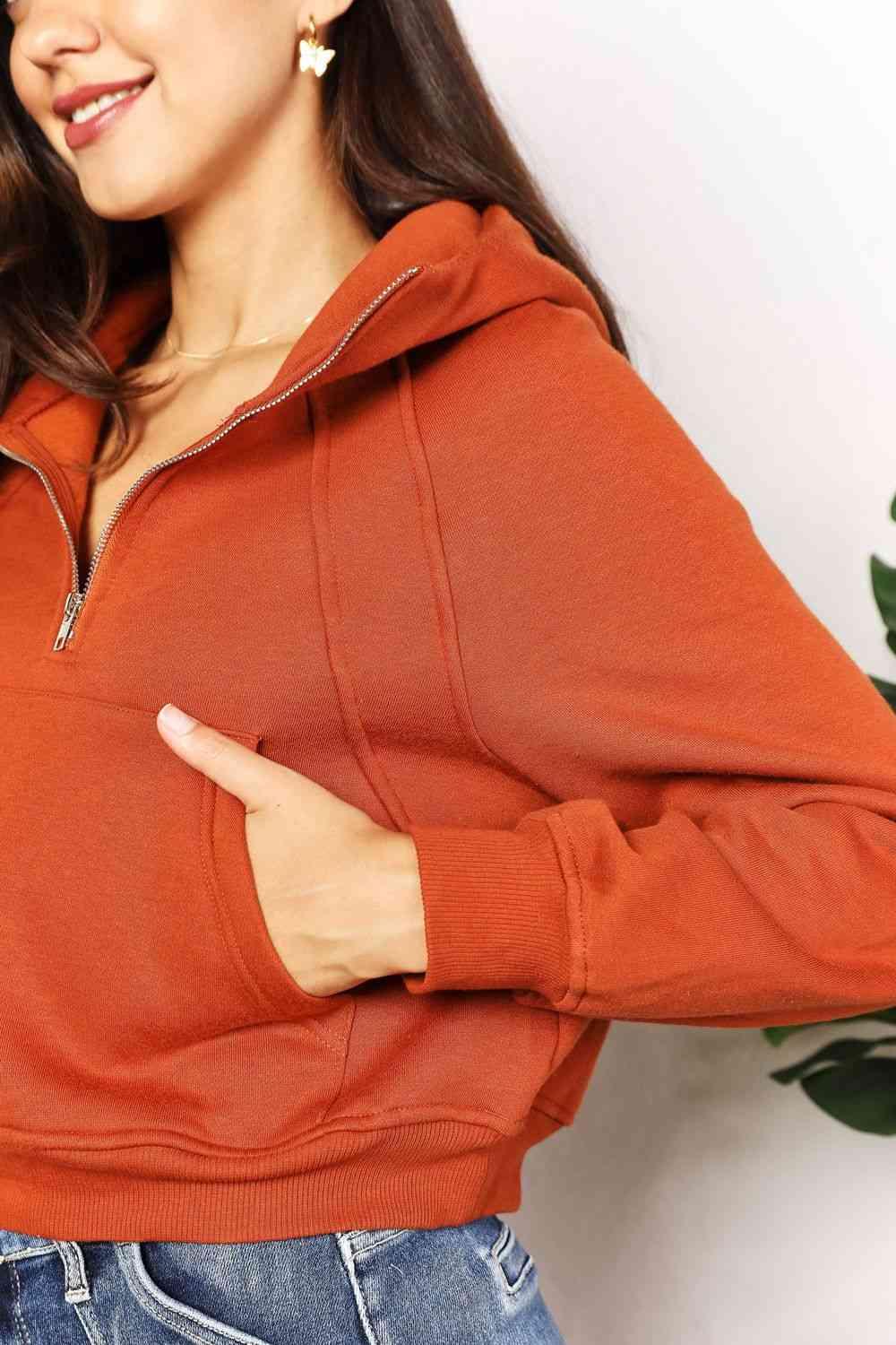 Double Take Half-Zip Long Sleeve Hoodie - Lab Fashion, Home & Health
