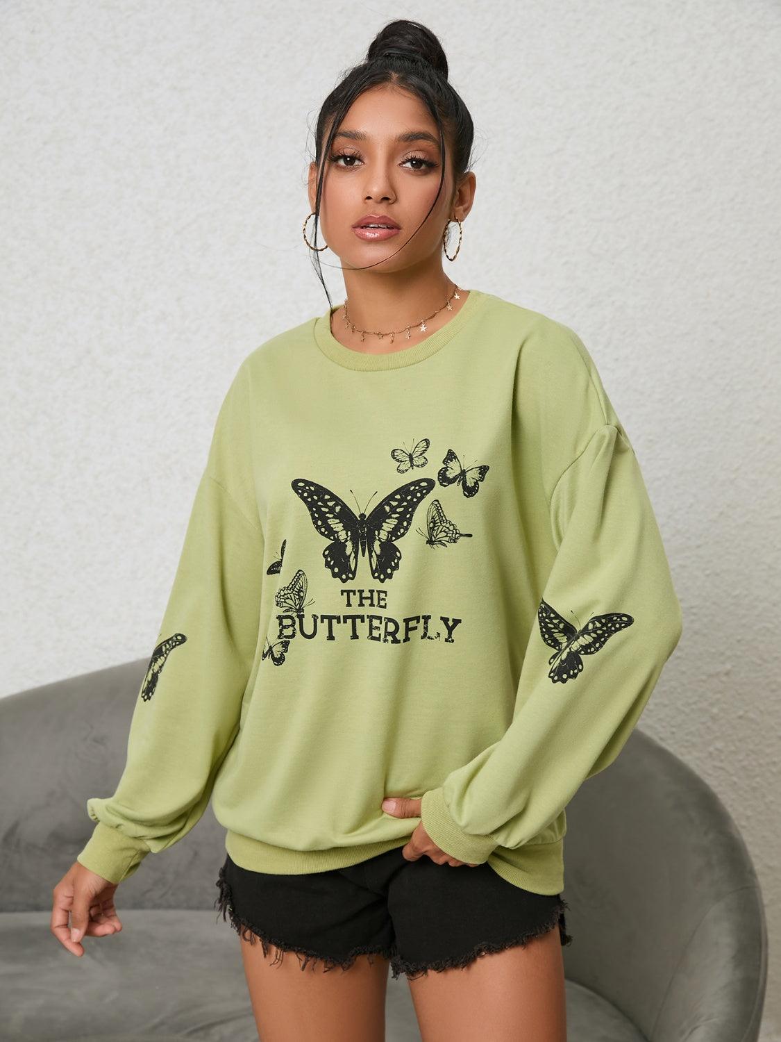 Butterfly Graphic Drop Shoulder Sweatshirt - Lab Fashion, Home & Health