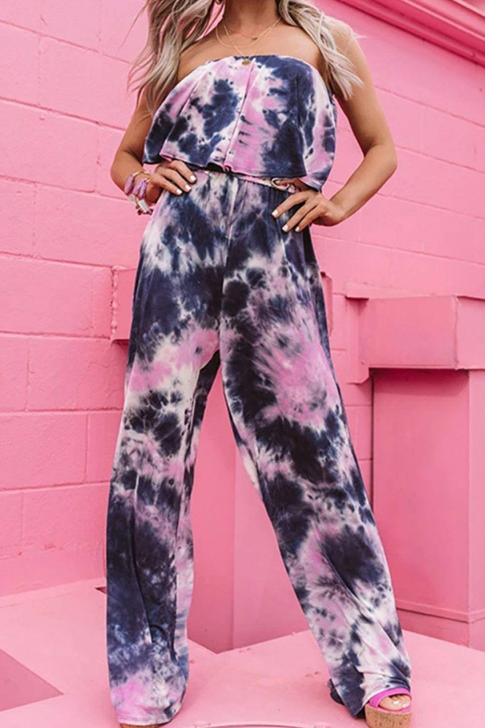 Tie-Dye Layered Strapless Jumpsuit - Lab Fashion, Home & Health