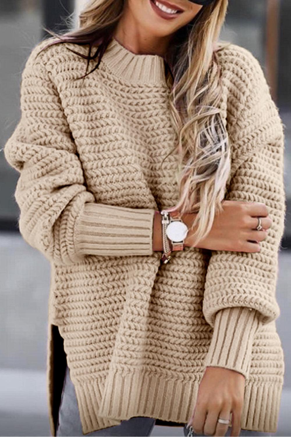 Round Neck Slit Sweater - Lab Fashion, Home & Health