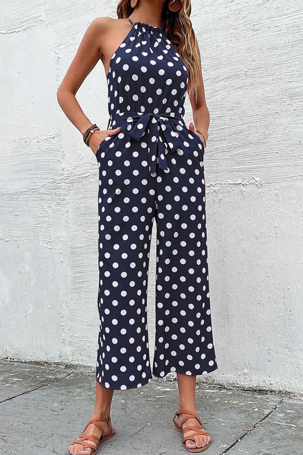 Polka Dot Grecian Wide Leg Jumpsuit - Lab Fashion, Home & Health