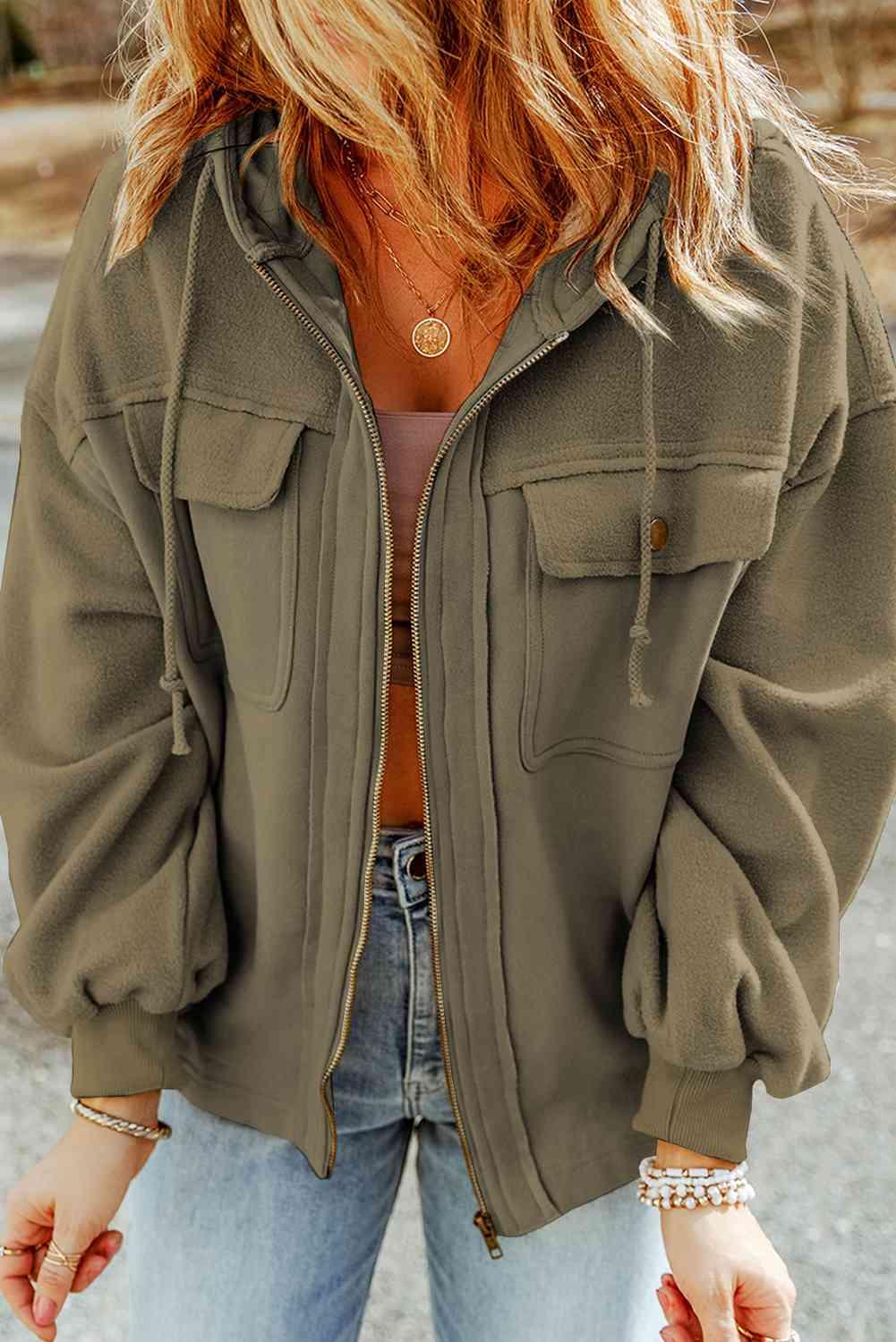 Zip-Up Drawstring Hooded Jacket - Lab Fashion, Home & Health