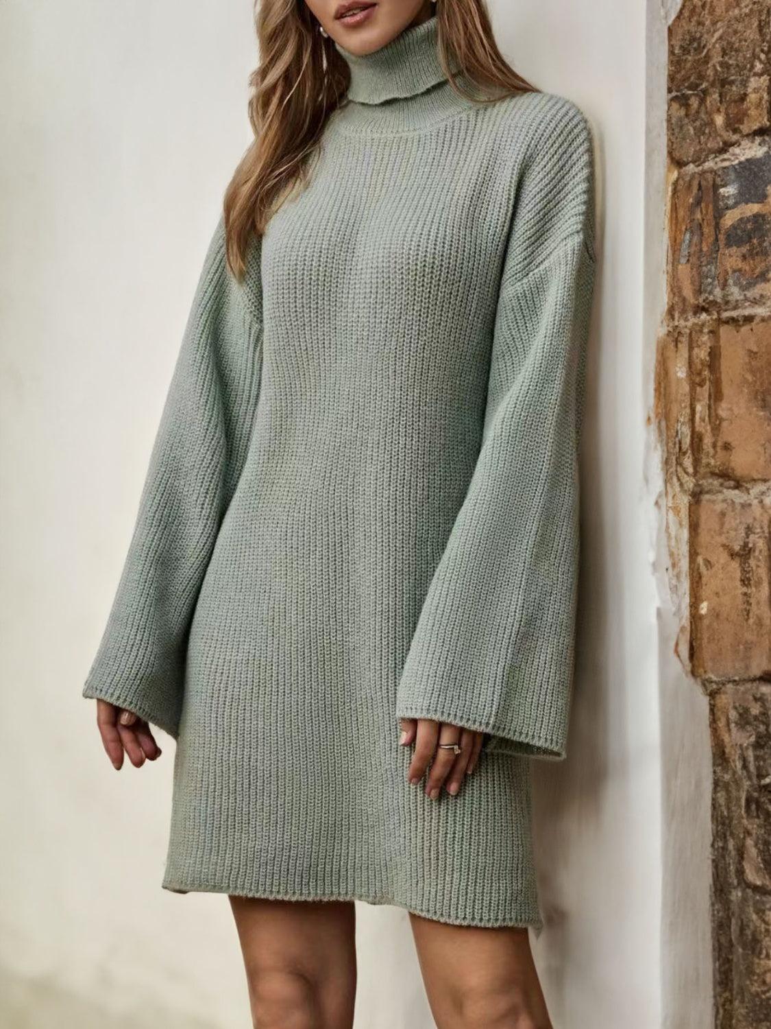 Turtleneck Dropped Shoulder Sweater Dress - Lab Fashion, Home & Health