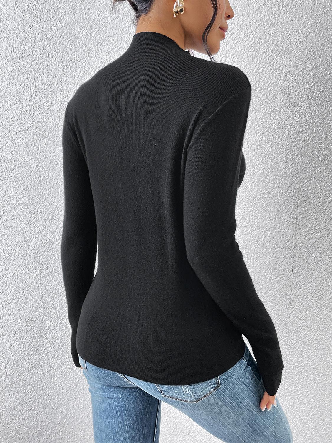 Mock Neck Long Sleeve Knit Top - Lab Fashion, Home & Health