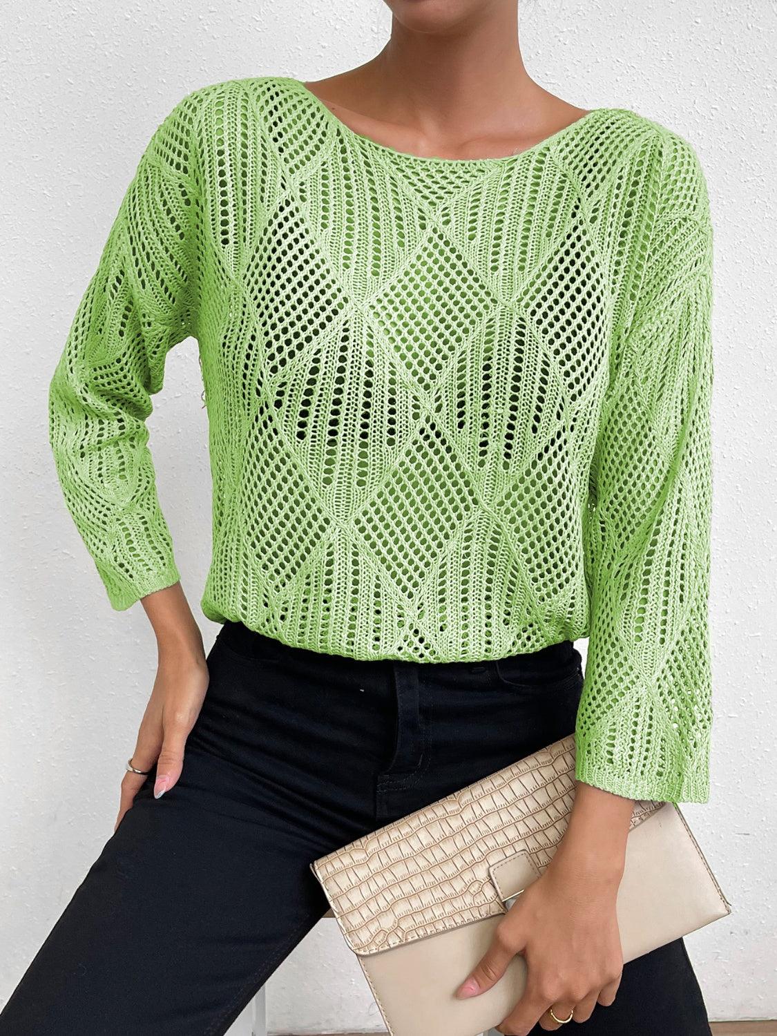 Openwork Round Neck Knit Top - Lab Fashion, Home & Health