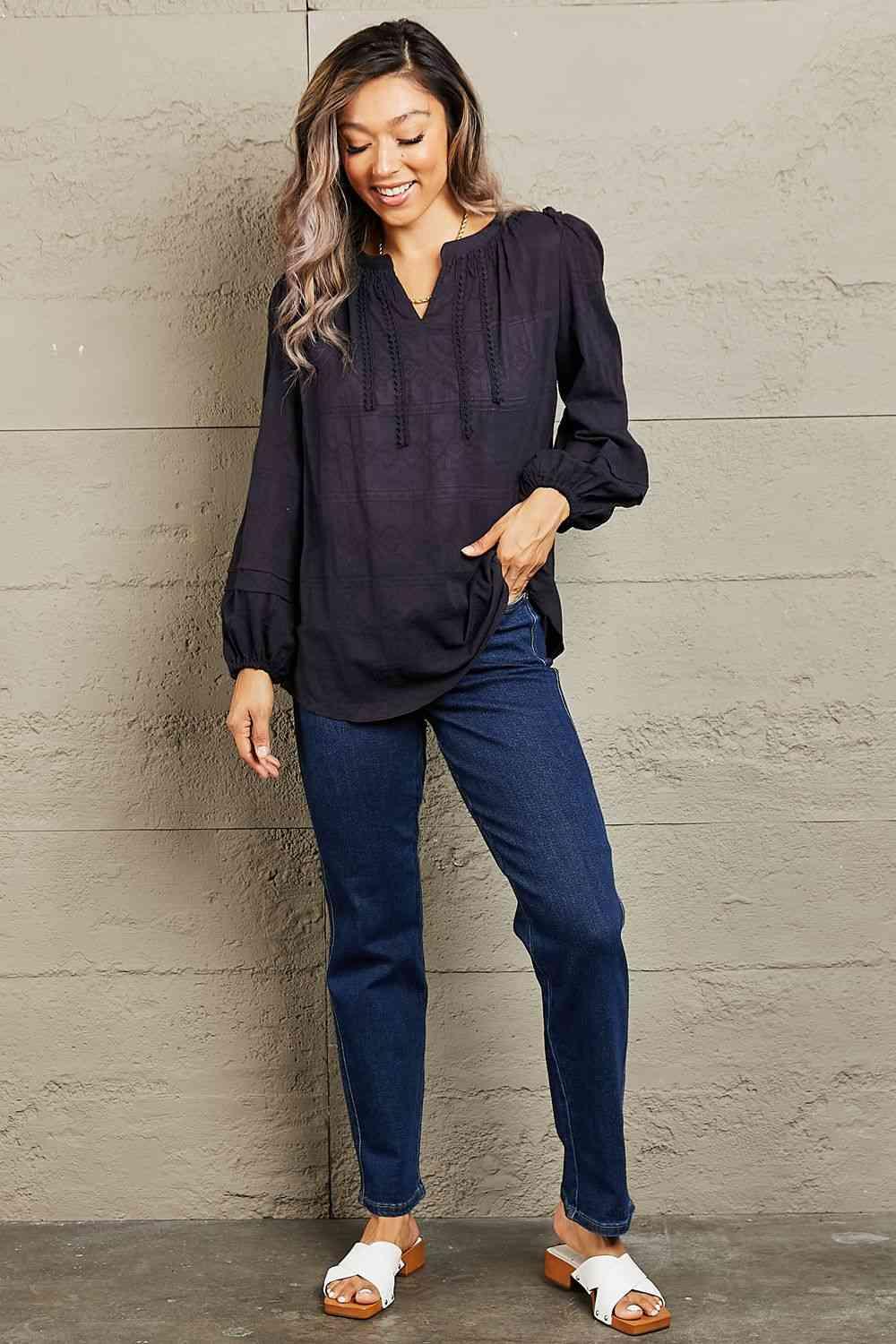 Petal Dew More For You Long Sleeve Stitch Blouse - Lab Fashion, Home & Health