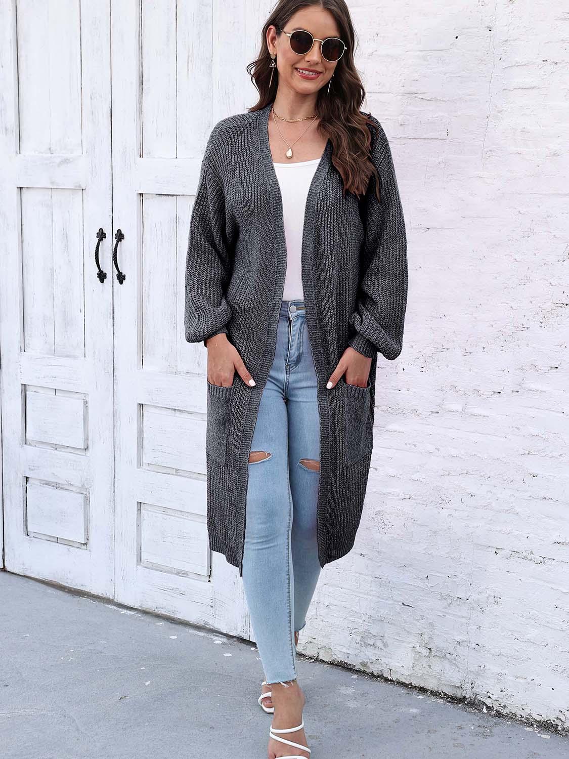 Open Front Longline Cardigan with Pockets - Lab Fashion, Home & Health