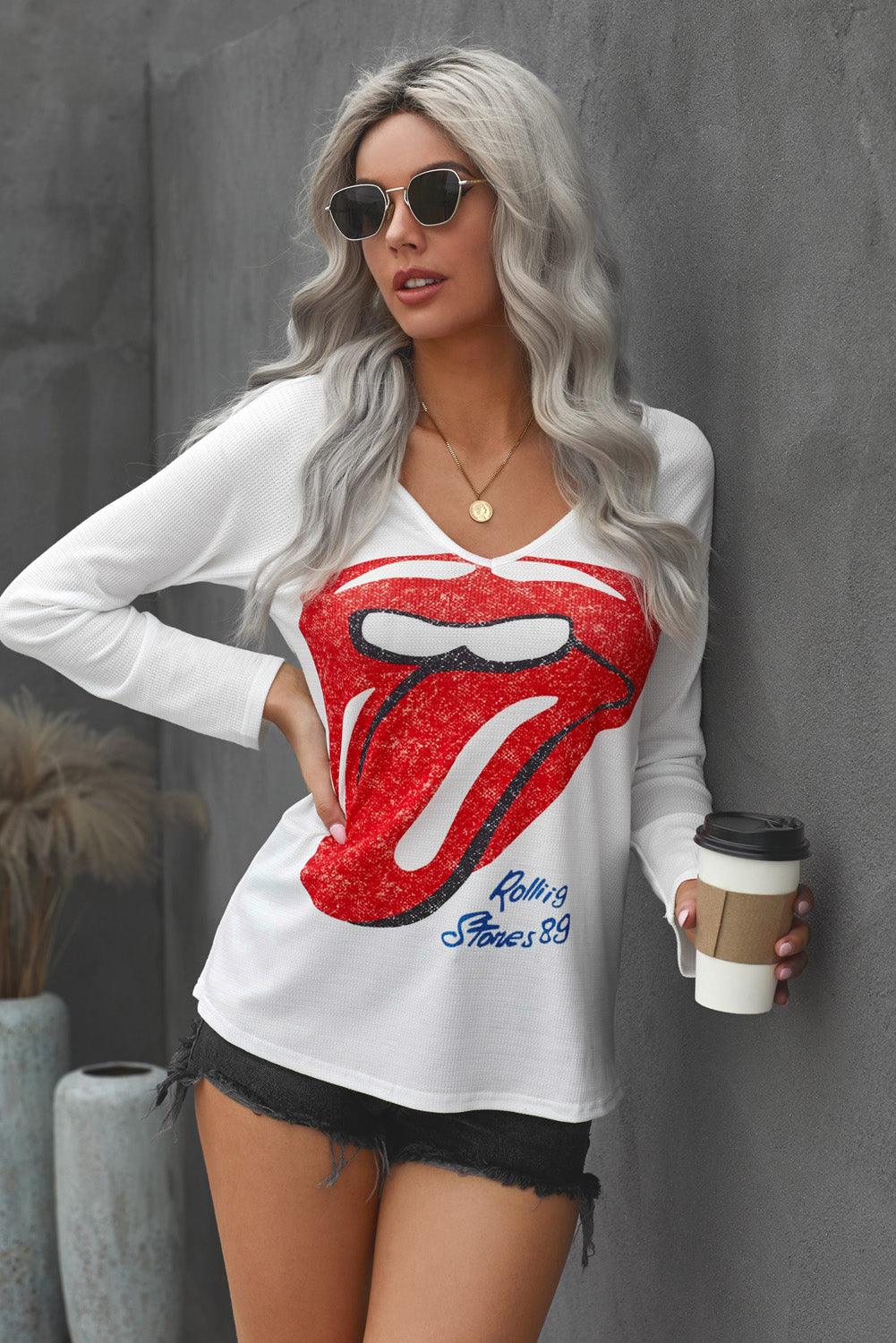 Lips Graphic V-neck T-Shirt - Lab Fashion, Home & Health