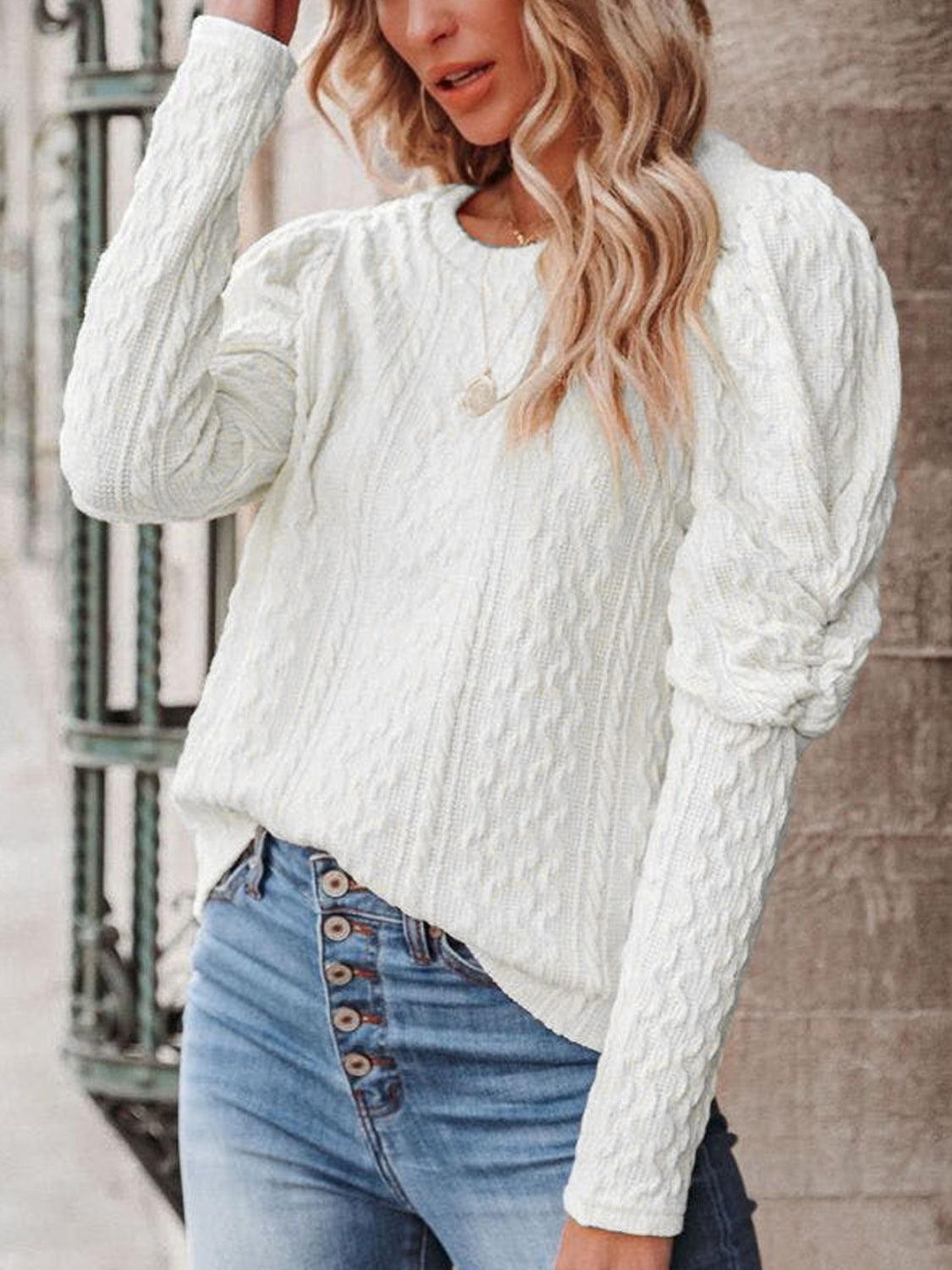 Round Neck Puff Sleeve Knit Top - Lab Fashion, Home & Health