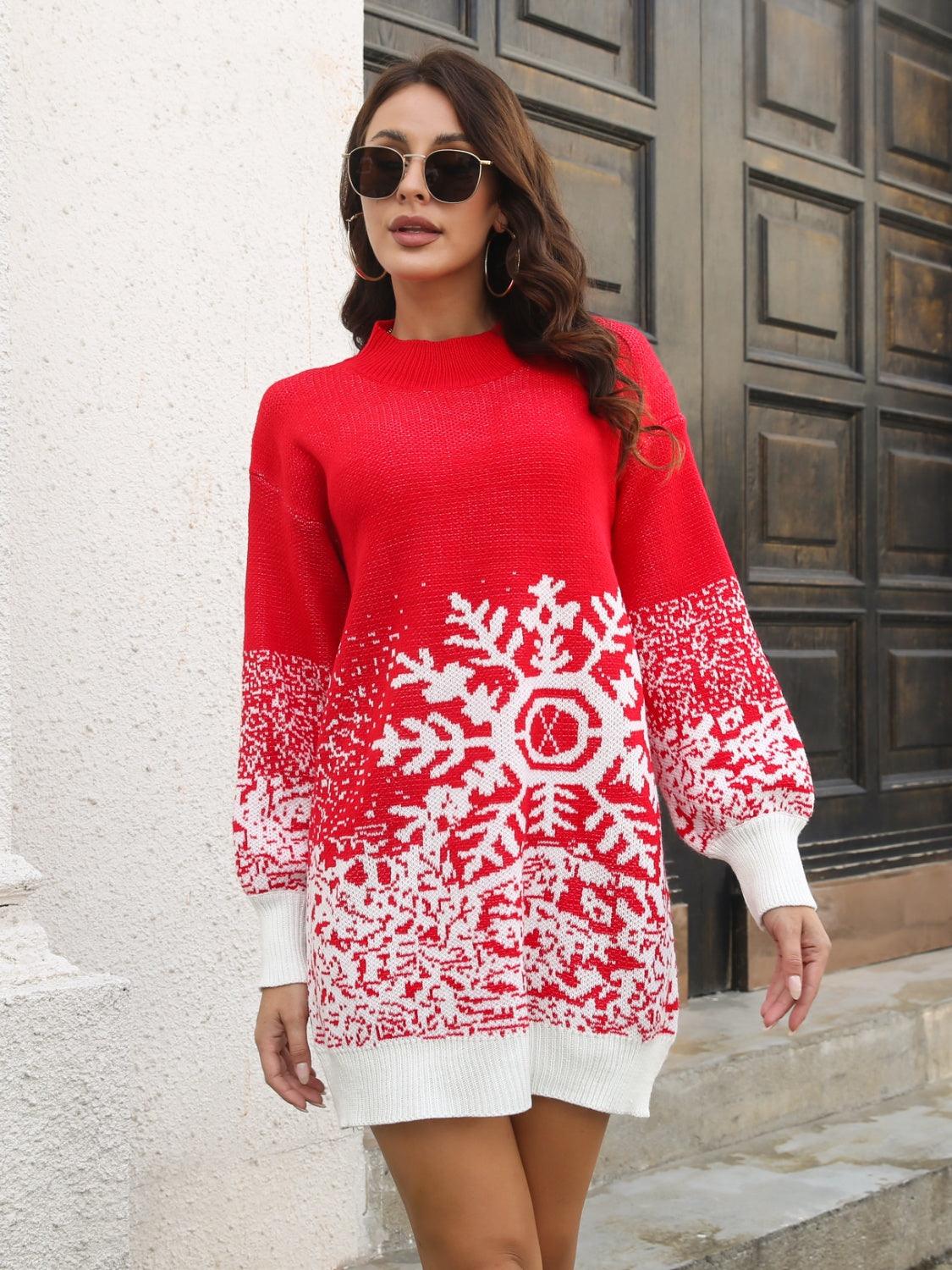 Snowflake Pattern Sweater Dress - Lab Fashion, Home & Health
