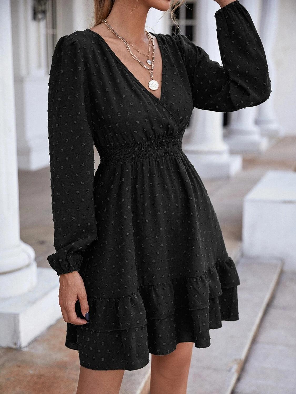 Surplice Neck Long Sleeve Dress - Lab Fashion, Home & Health