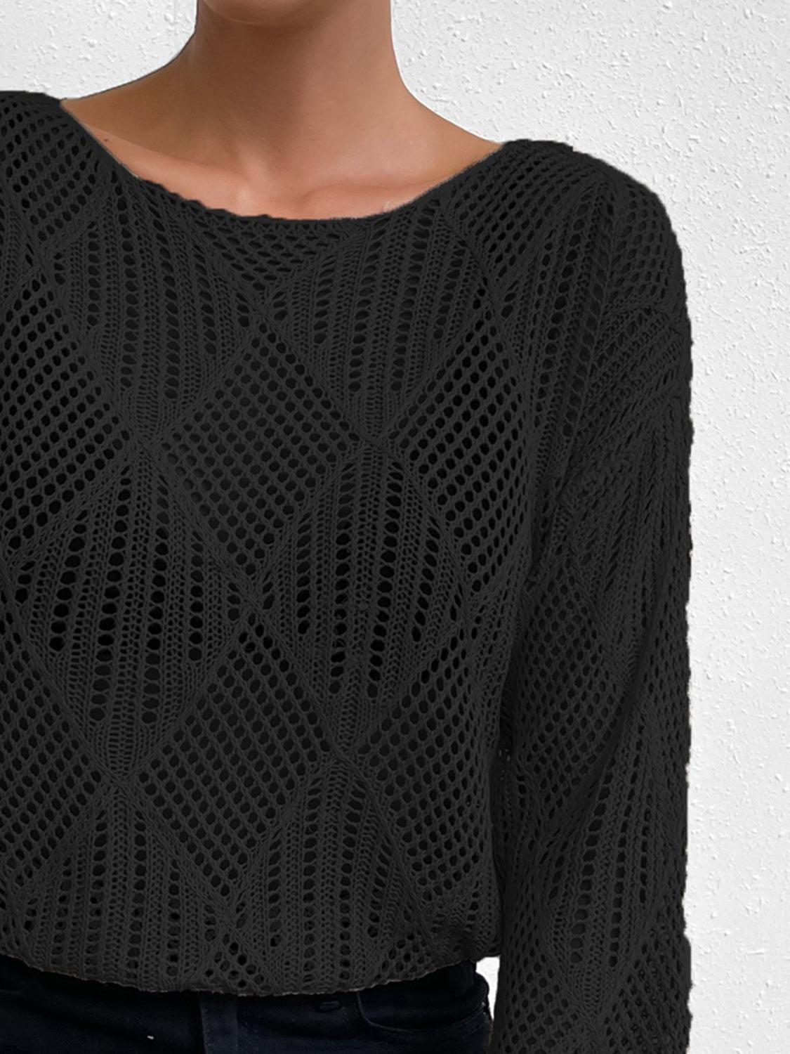 Openwork Round Neck Knit Top - Lab Fashion, Home & Health