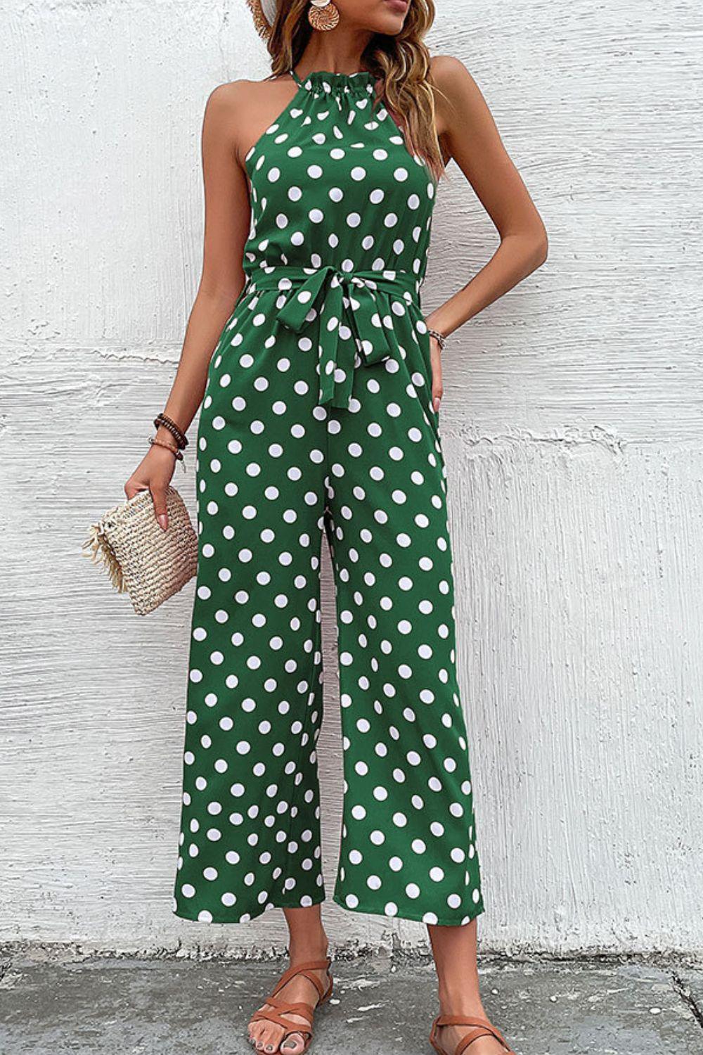 Polka Dot Grecian Wide Leg Jumpsuit - Lab Fashion, Home & Health