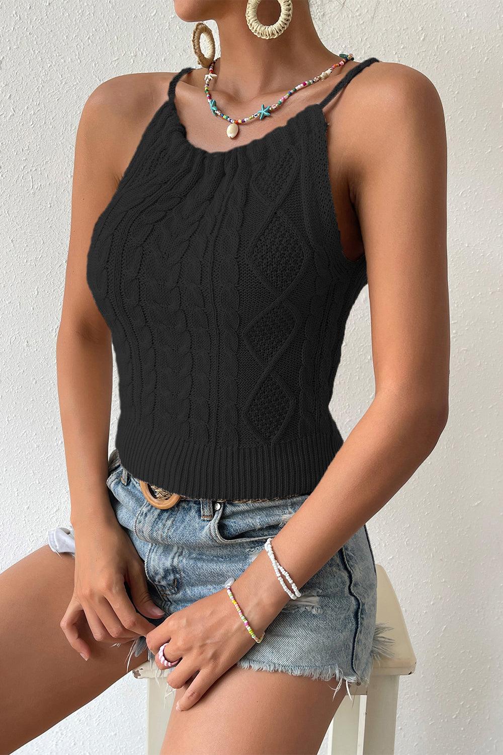 Round Neck Cable-Knit Sleeveless Knit Top - Lab Fashion, Home & Health