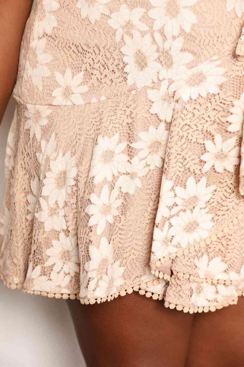 Double Take Floral Lace Pompom Detail Tie-Waist Flutter Sleeve Dress - Lab Fashion, Home & Health