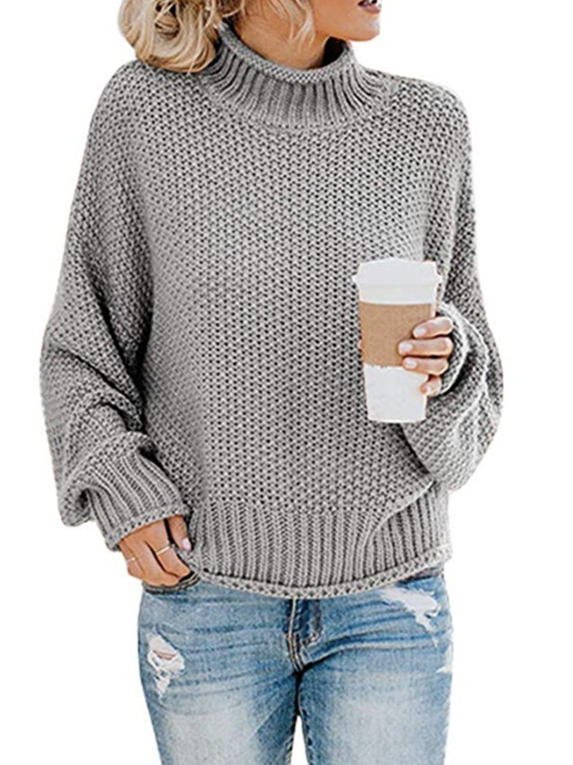 Turtleneck Dropped Shoulder Sweater - Lab Fashion, Home & Health