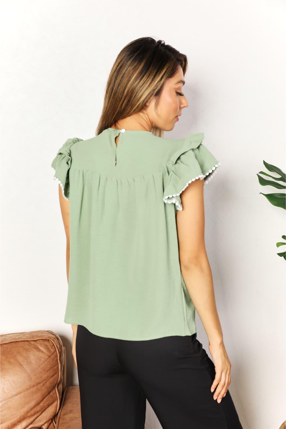 Double Take Pleated Detail Flutter Sleeve Blouse - Lab Fashion, Home & Health