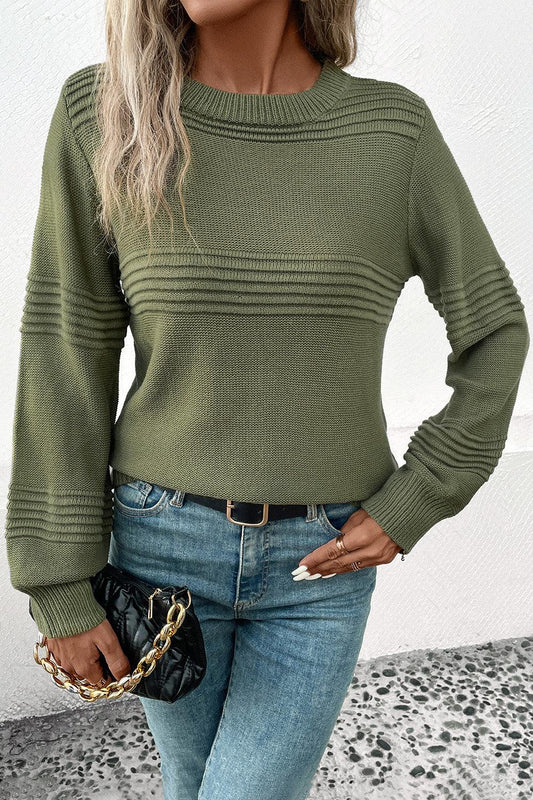 Round Neck Long Sleeve Sweater - Lab Fashion, Home & Health