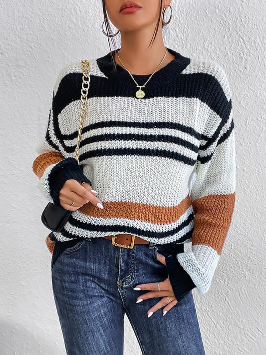 Striped Round Neck Sweater - Lab Fashion, Home & Health