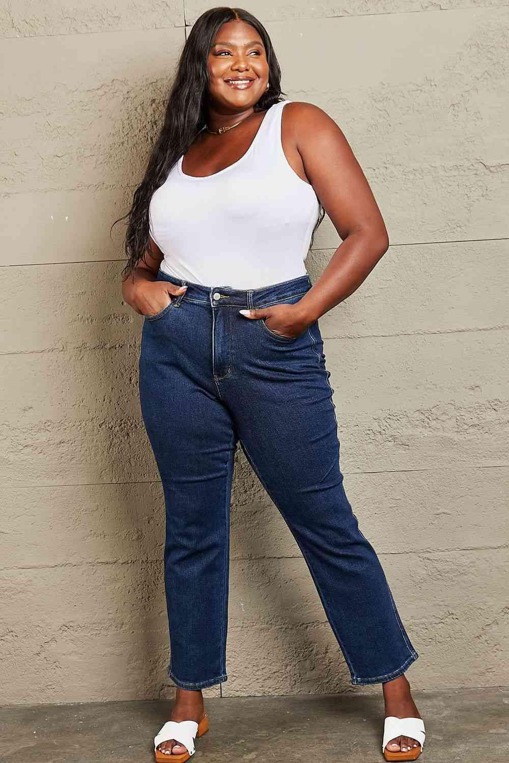 Judy Blue Kailee Full Size Tummy Control High Waisted Straight Jeans - Lab Fashion, Home & Health
