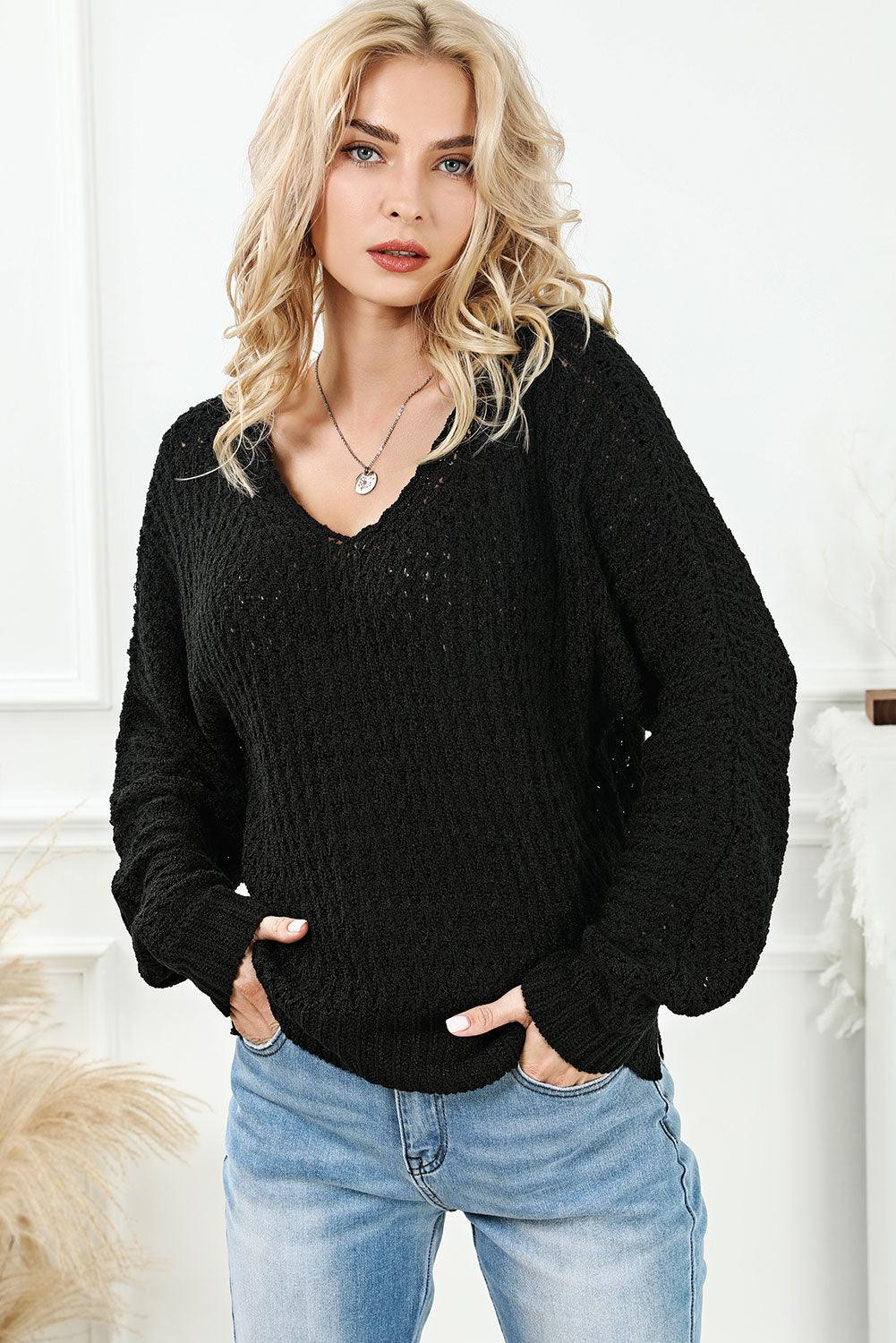 V-Neck Slit Knit Top - Lab Fashion, Home & Health