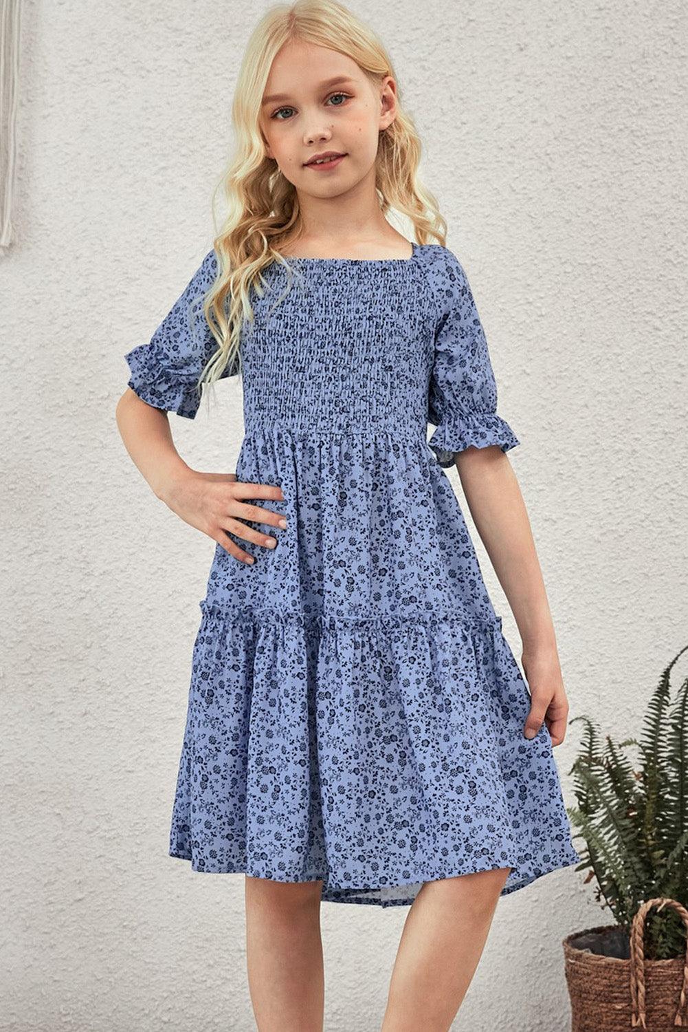 Girls Printed Smocked Flounce Sleeve - Lab Fashion, Home & Health