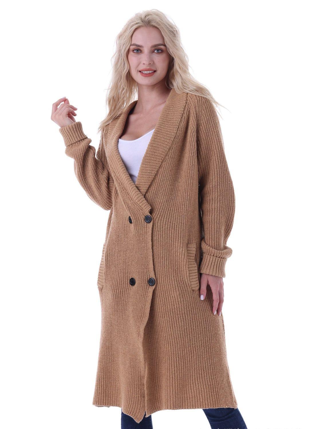 Double-Breasted Longline Cardigan with Pockets - Lab Fashion, Home & Health