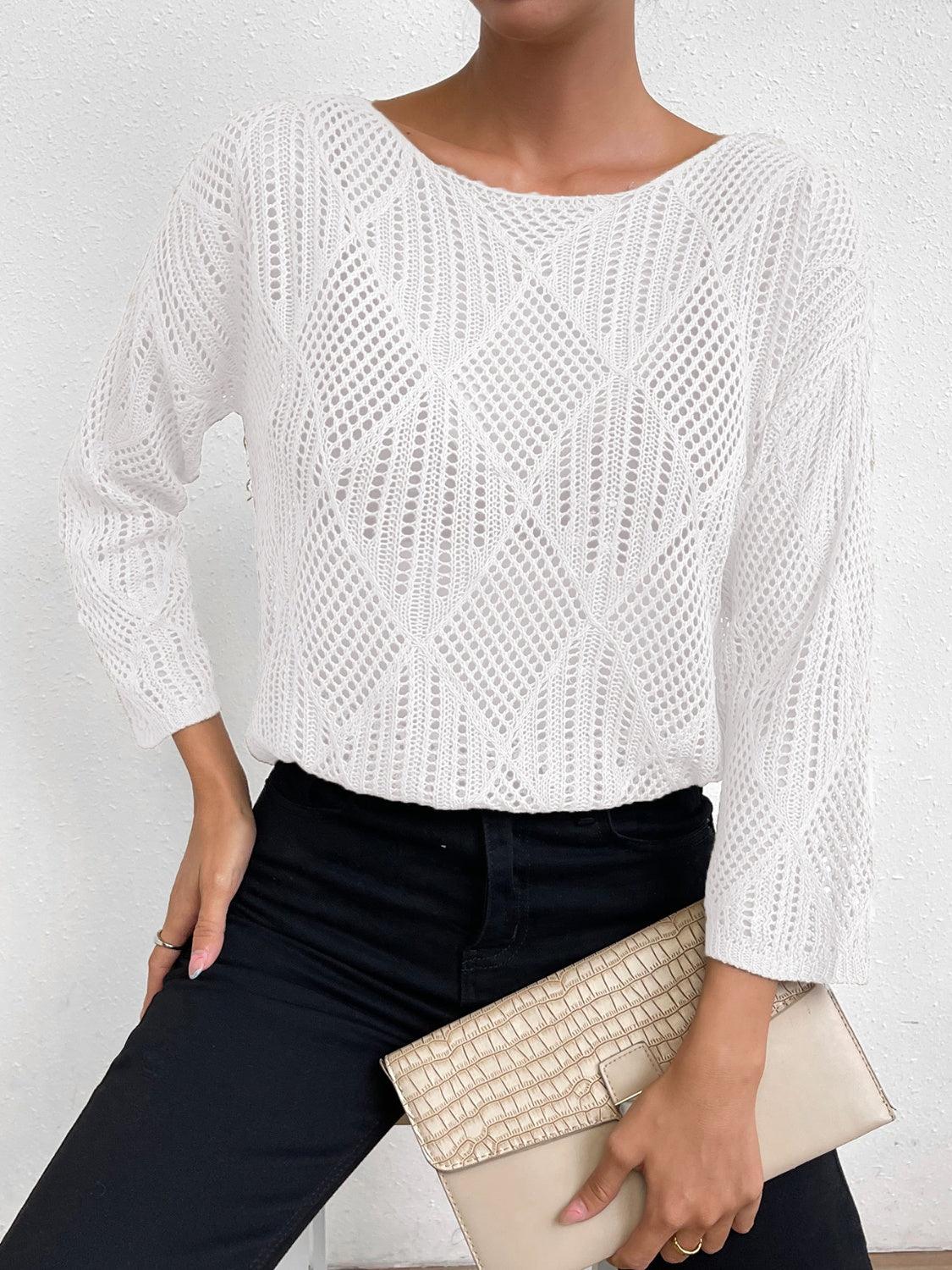 Openwork Round Neck Knit Top - Lab Fashion, Home & Health