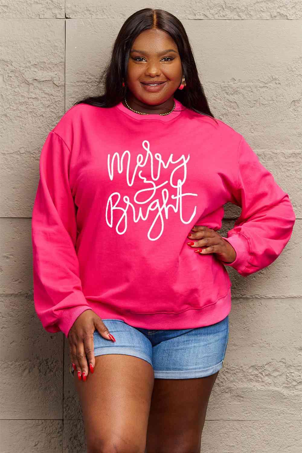 Simply Love Full Size MERRY AND BRIGHT Graphic Sweatshirt - Lab Fashion, Home & Health