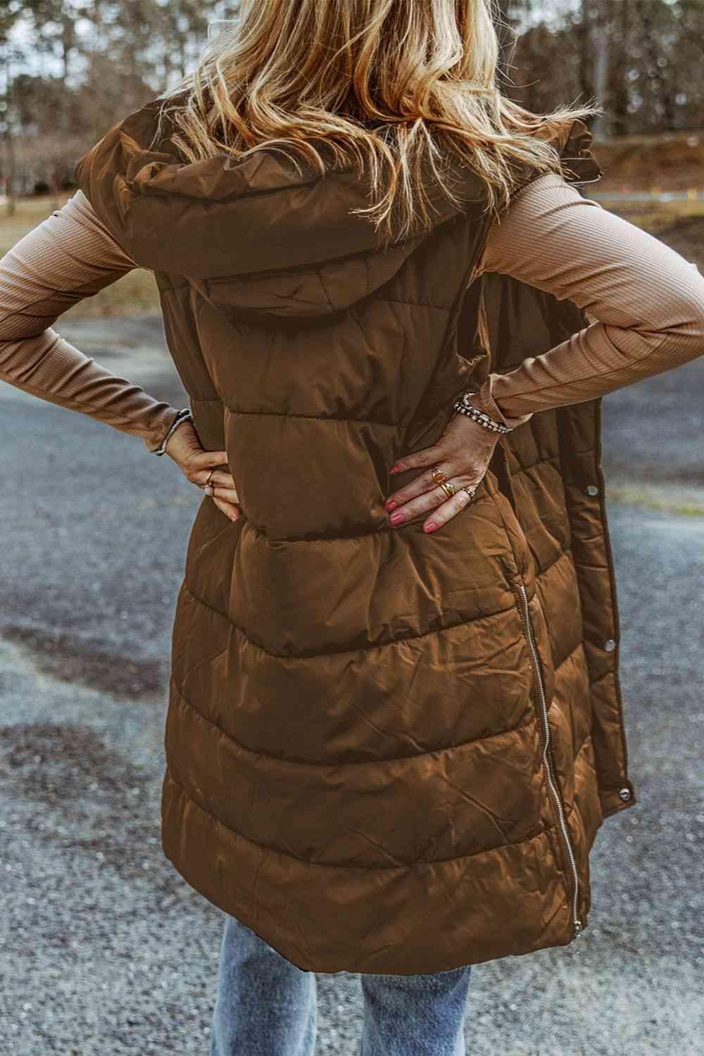 Longline Hooded Sleeveless Puffer Vest - Lab Fashion, Home & Health