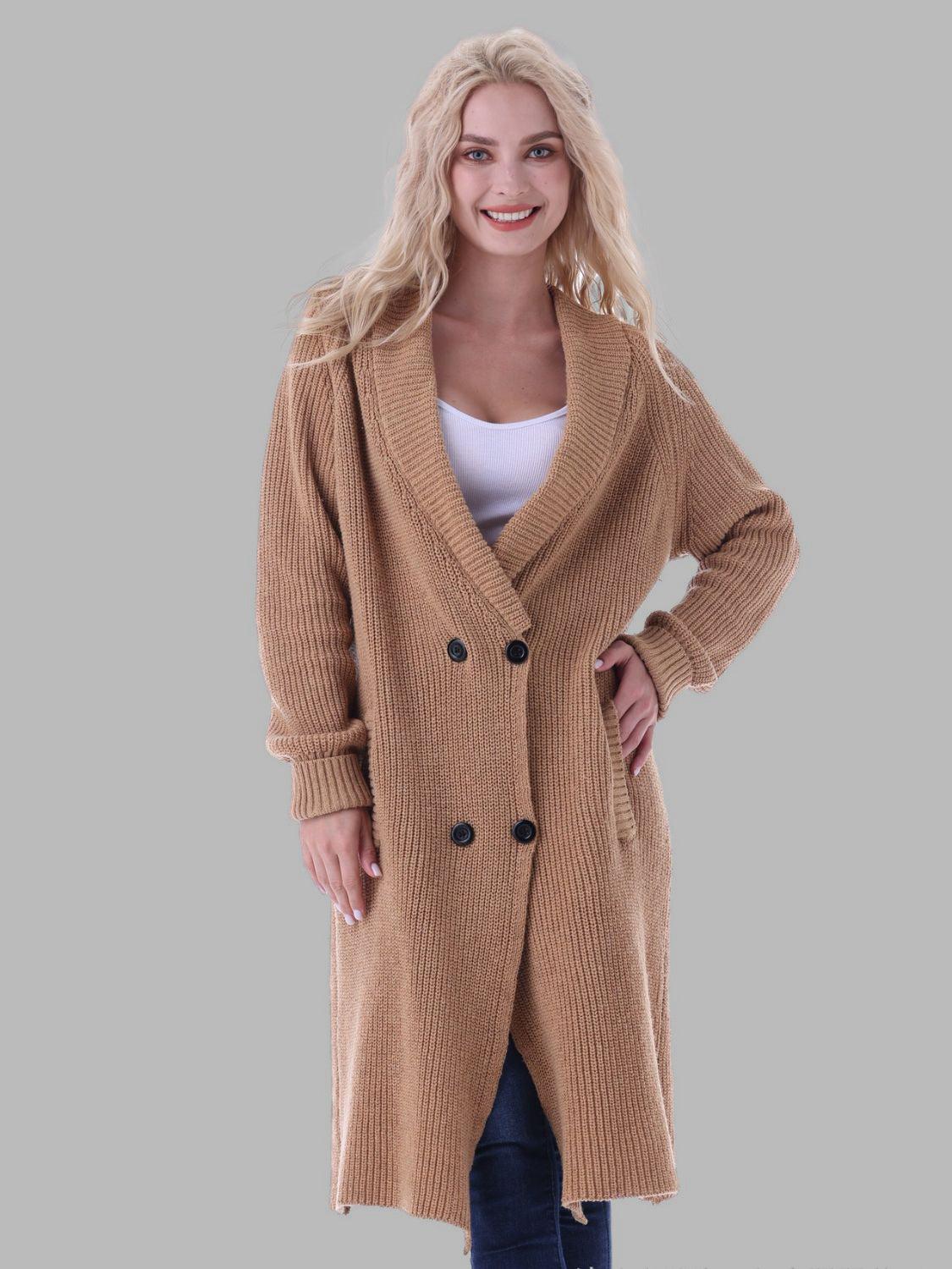 Double-Breasted Longline Cardigan with Pockets - Lab Fashion, Home & Health