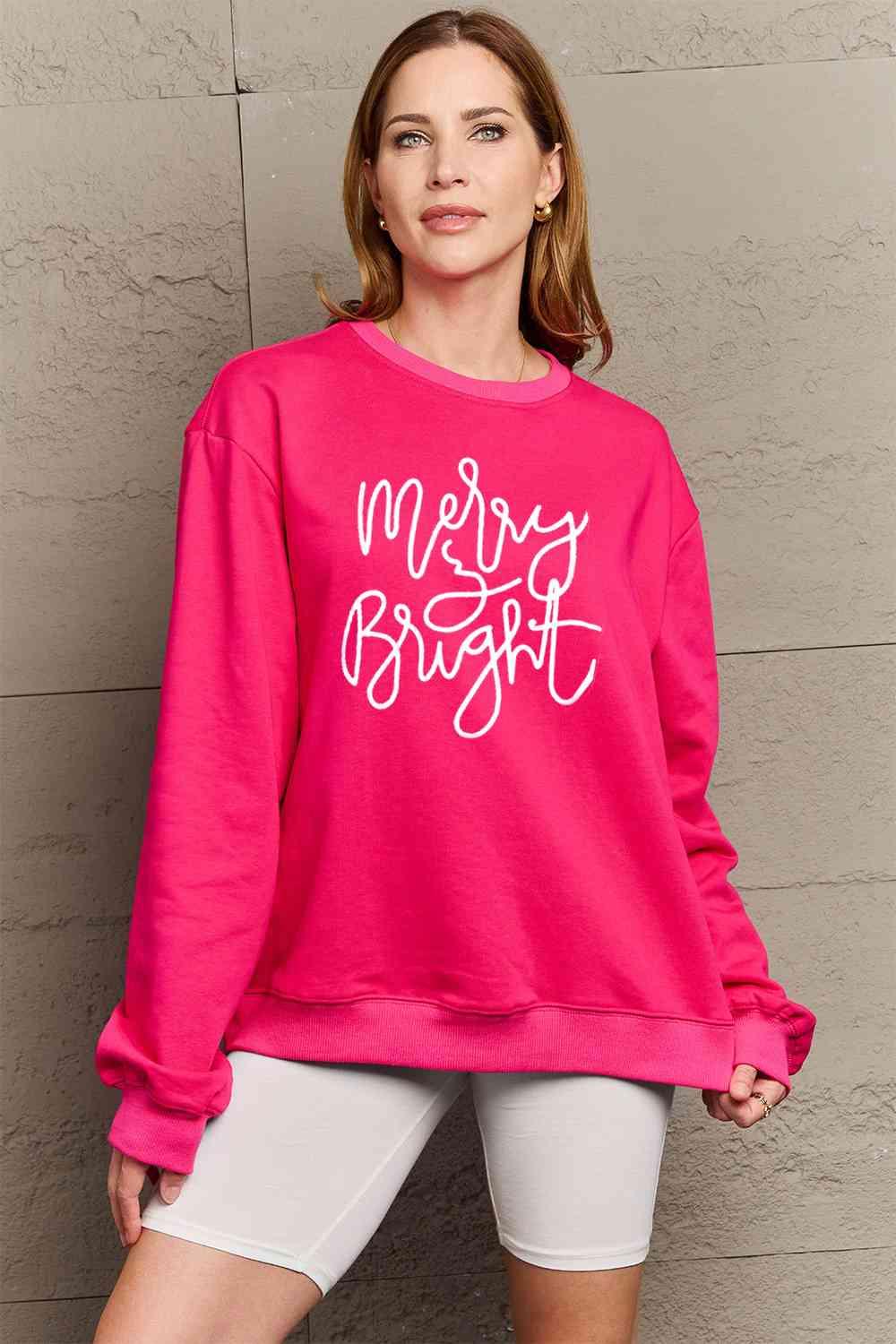 Simply Love Full Size MERRY AND BRIGHT Graphic Sweatshirt - Lab Fashion, Home & Health