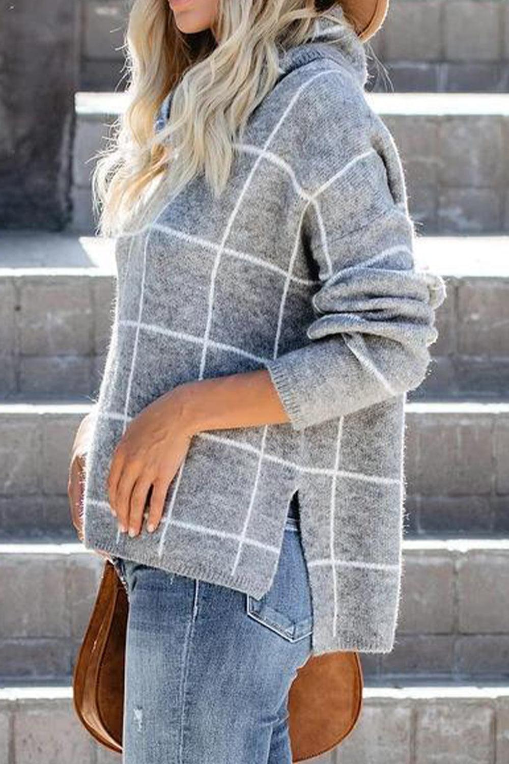 Plaid Turtleneck Drop Shoulder Sweater - Lab Fashion, Home & Health