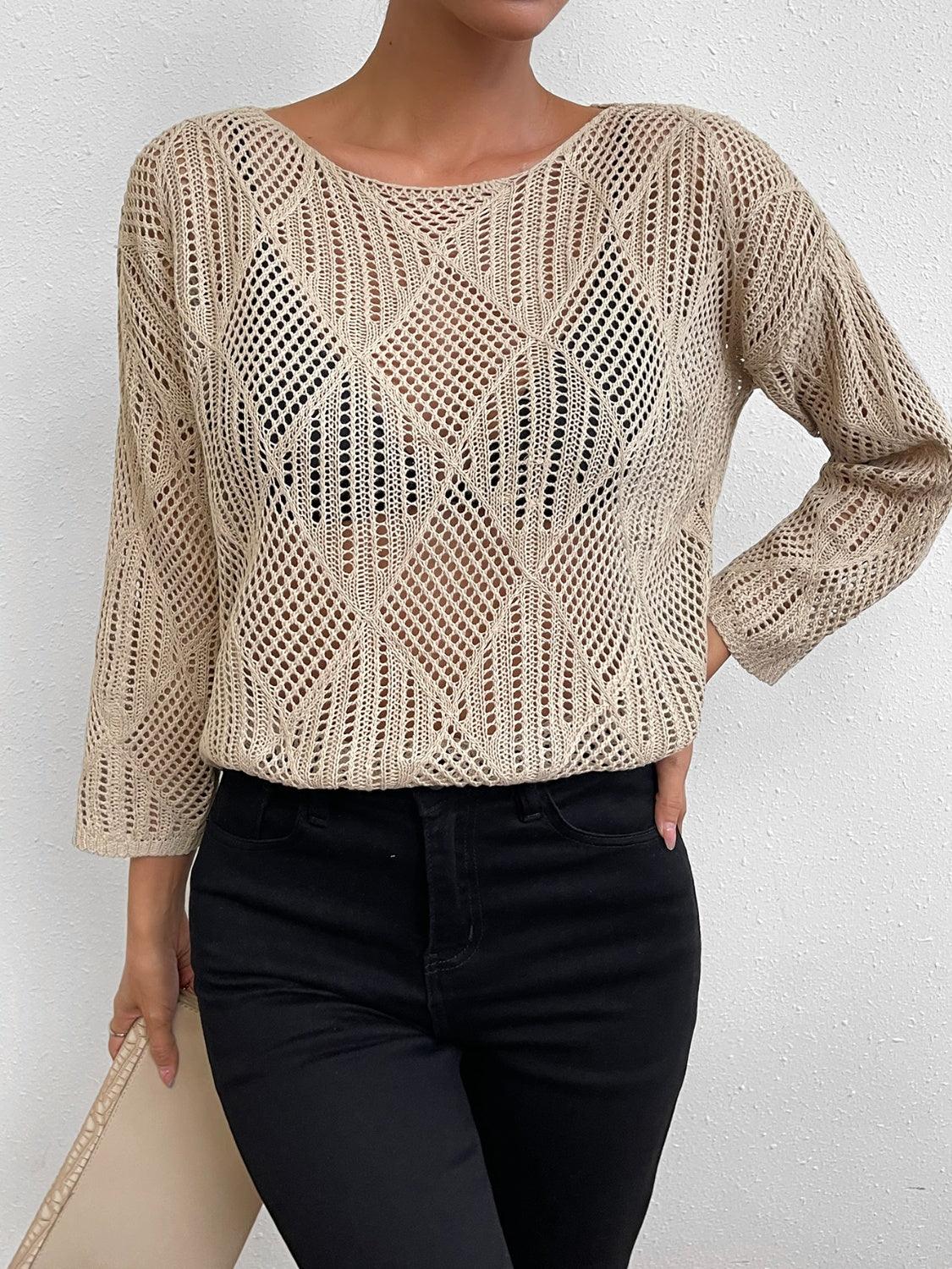 Openwork Round Neck Knit Top - Lab Fashion, Home & Health