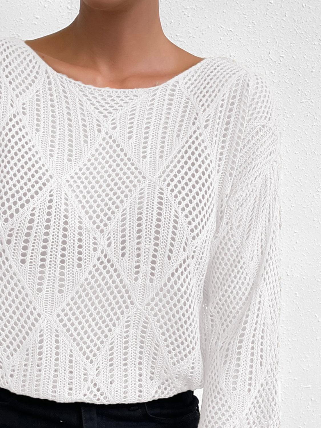 Openwork Round Neck Knit Top - Lab Fashion, Home & Health