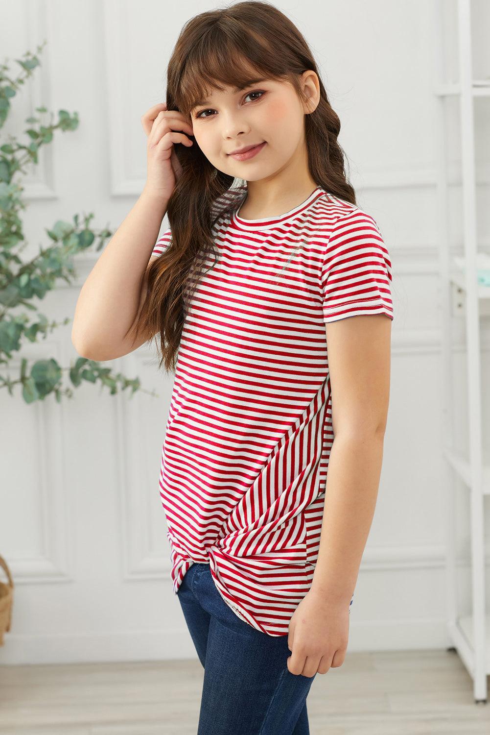 Girls Striped Round Neck Twisted Tee Shirt - Lab Fashion, Home & Health