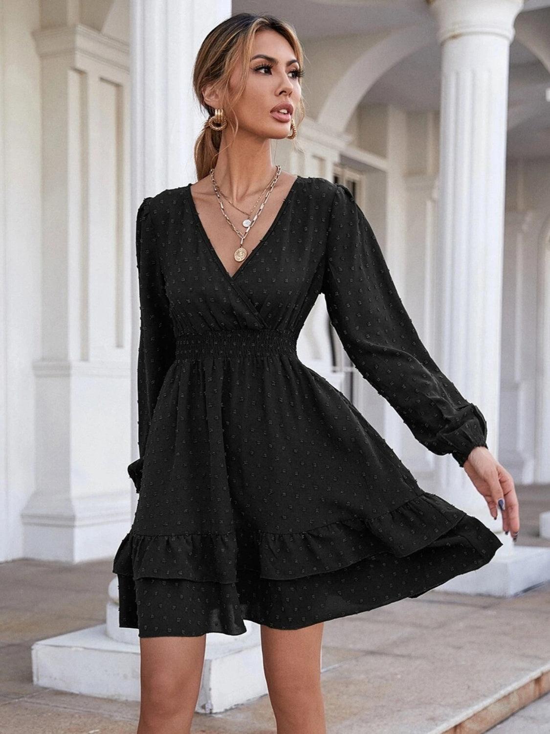 Surplice Neck Long Sleeve Dress - Lab Fashion, Home & Health