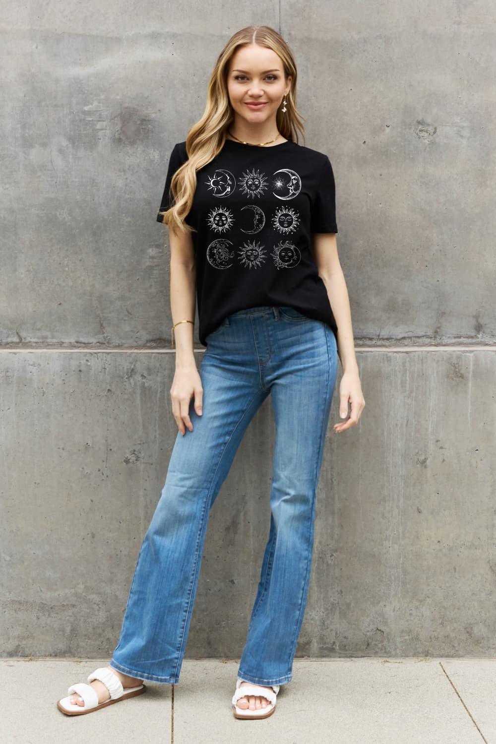 Full Size Sun and Moon Graphic Cotton Tee - Lab Fashion, Home & Health