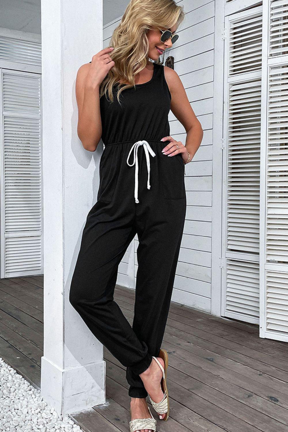 Two-Tone Drawstring Waist Sleeveless Jogger Jumpsuit - Lab Fashion, Home & Health