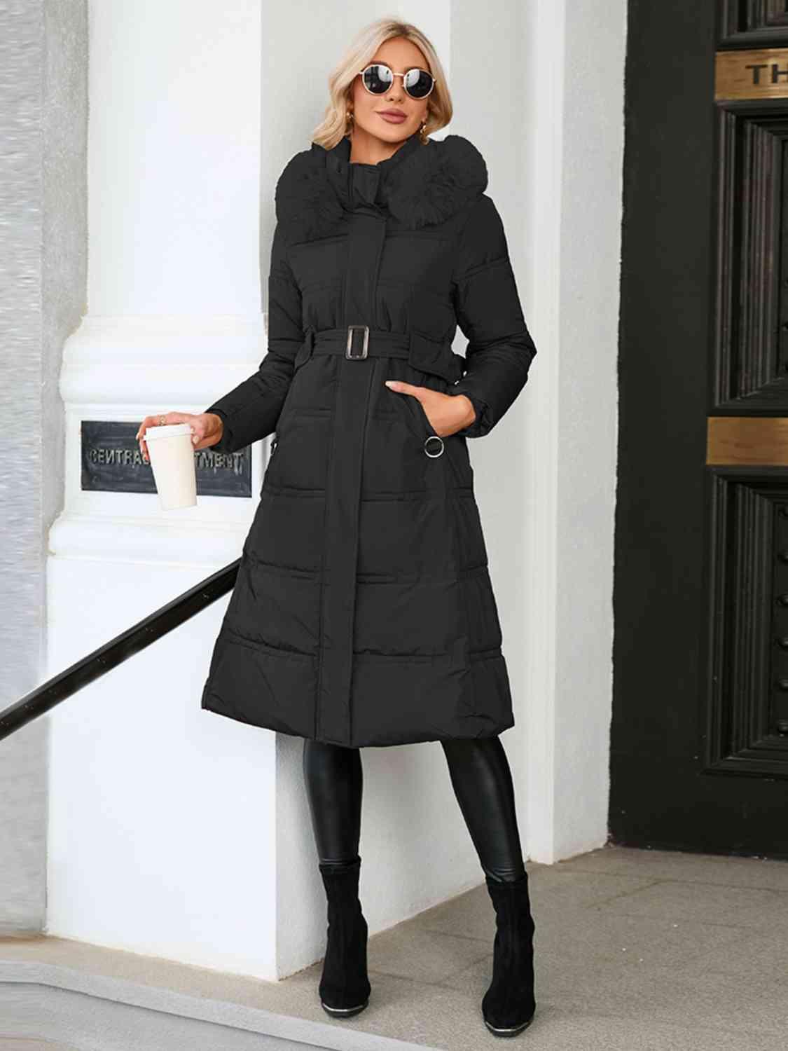 Longline Hooded Winter Coat with Pockets - Lab Fashion, Home & Health
