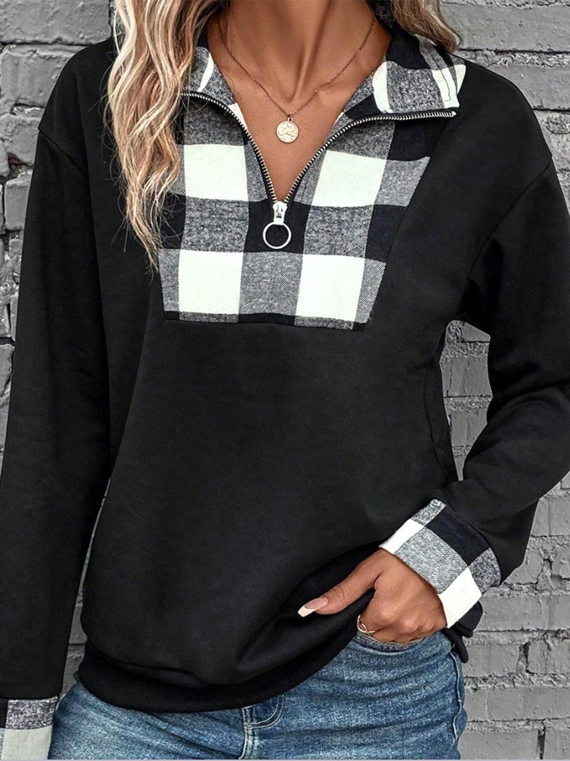 Plaid Quarter-Zip Collared Sweatshirt - Lab Fashion, Home & Health