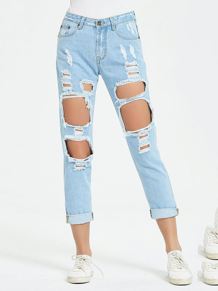 Buttoned Distressed Jeans - Lab Fashion, Home & Health