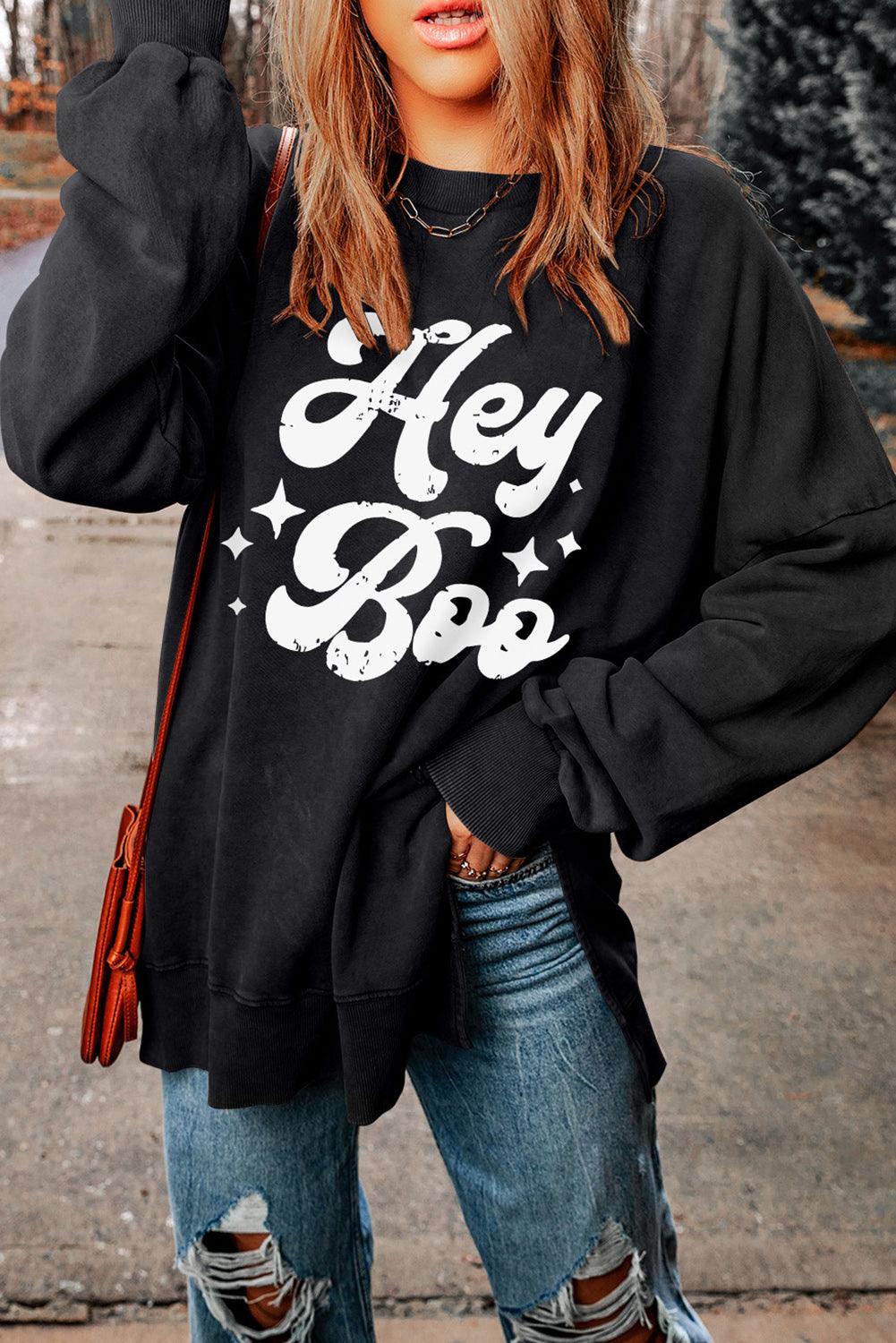 HEY BOO Graphic Round Neck Sweatshirt - Lab Fashion, Home & Health