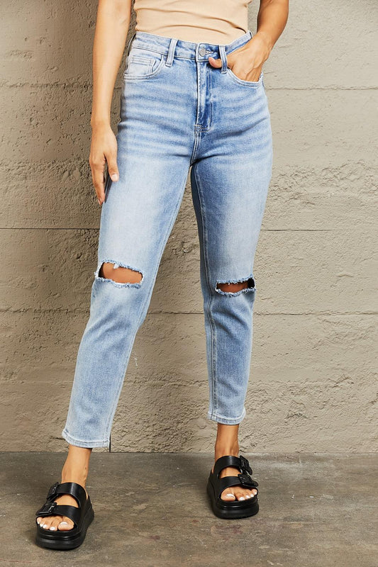 BAYEAS High Waisted Distressed Slim Jeans - Lab Fashion, Home & Health