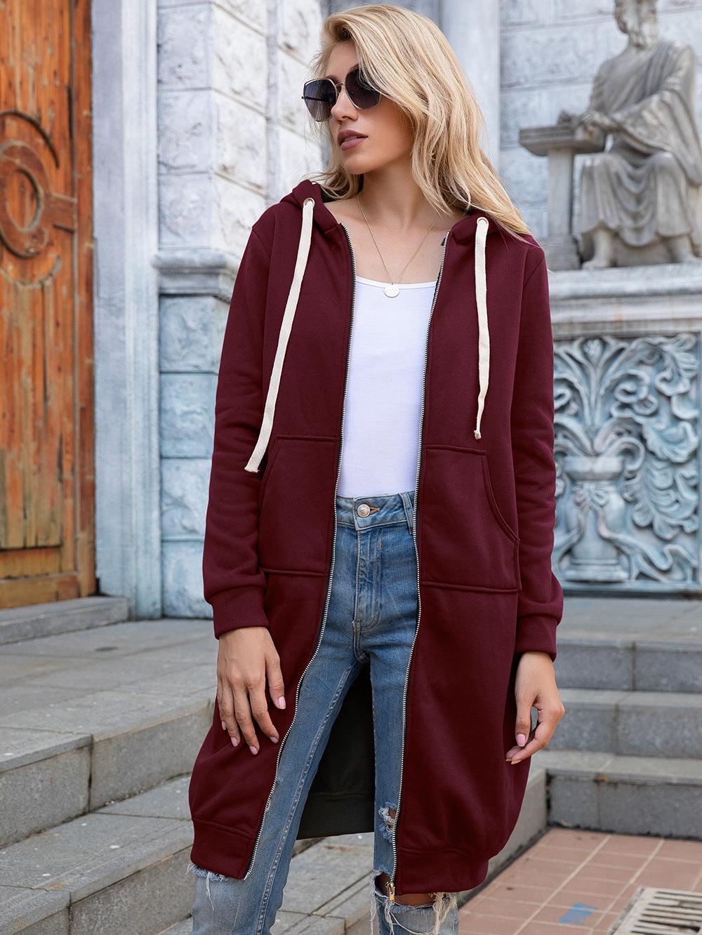 Full Size Zip-Up Longline Hoodie with Pockets - Lab Fashion, Home & Health