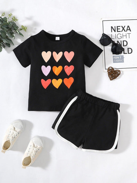 Girls Heart Print T-Shirt Set - Lab Fashion, Home & Health